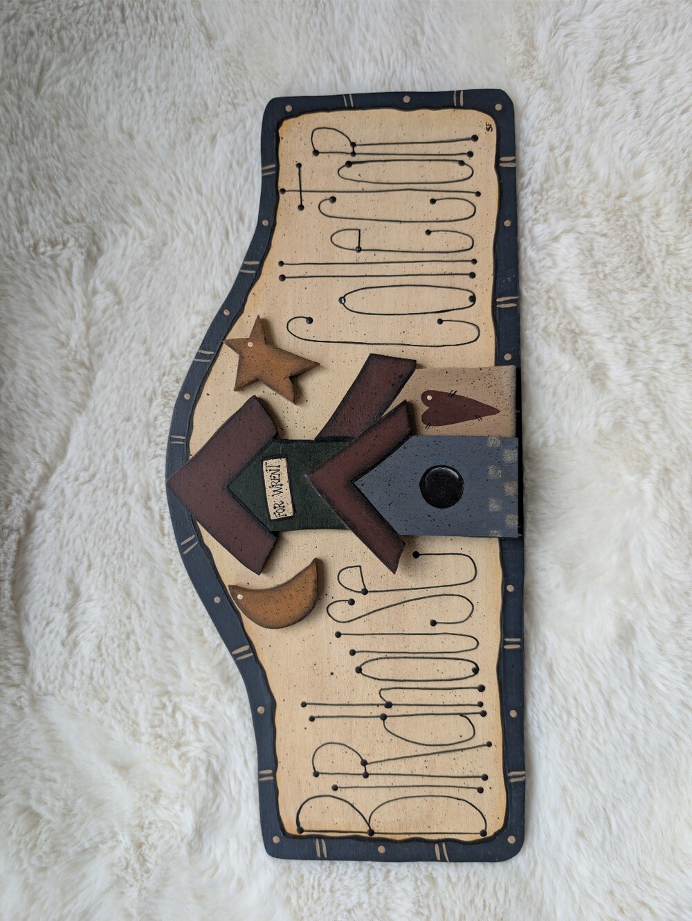 Vintage 90's Folk Art Birdhouse Wall Plaque - Cream, Navy, Rust